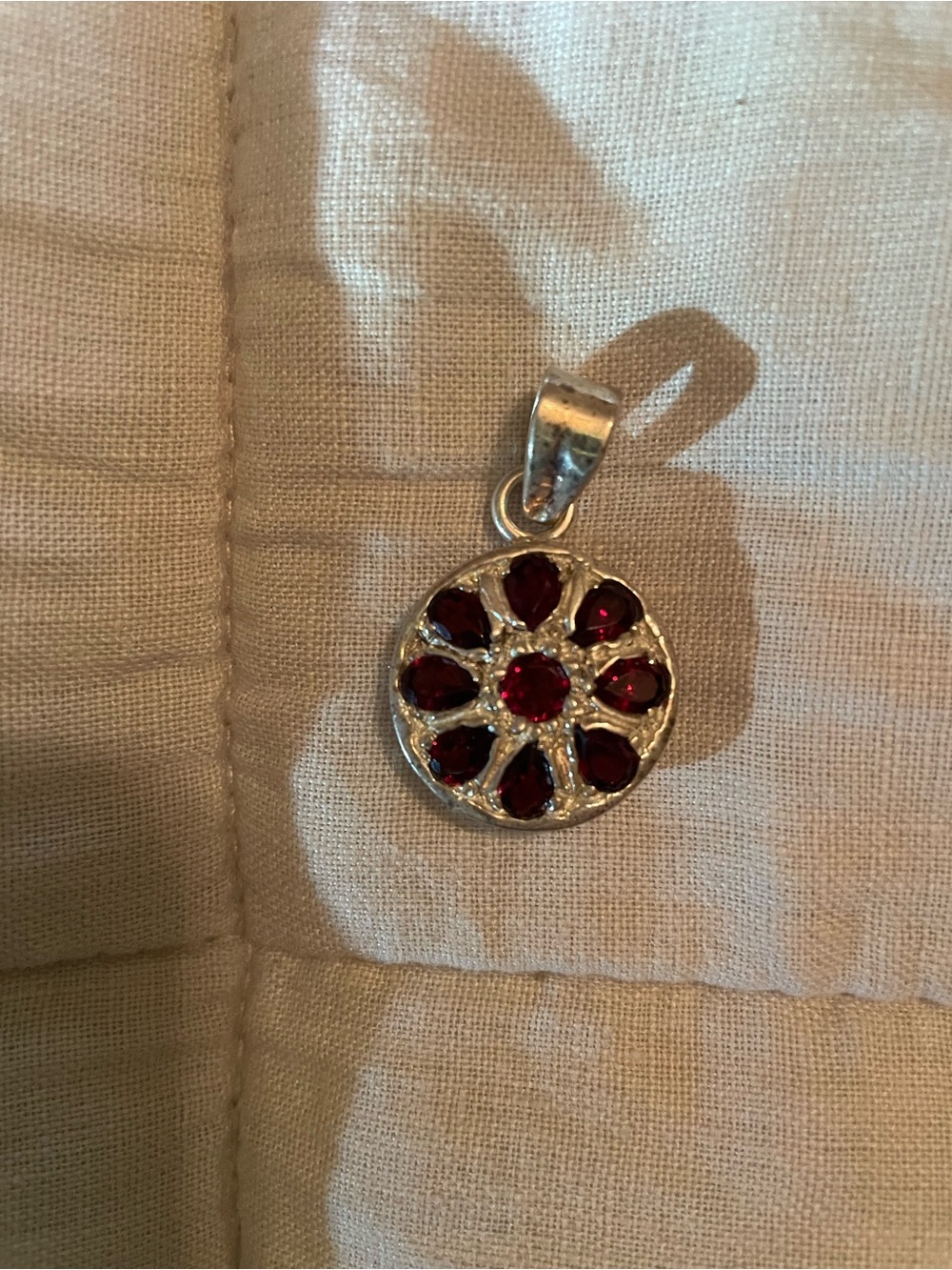 Sterling Silver Garnet Floral Pendant - Women Jewelry
